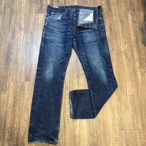 Wallace Barnes Selvedge Jeans Mens 34x30.5 USA Japanese Denim Button Fly Distres